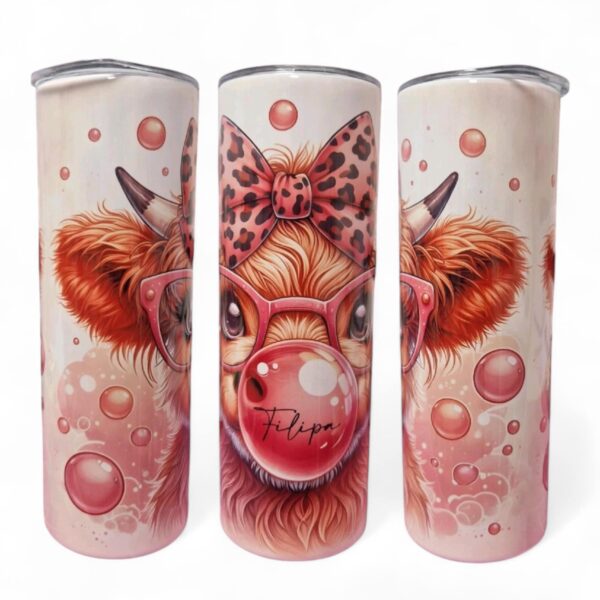 Personalised Bubblegum Cute Highland Cow 20oz Tumbler